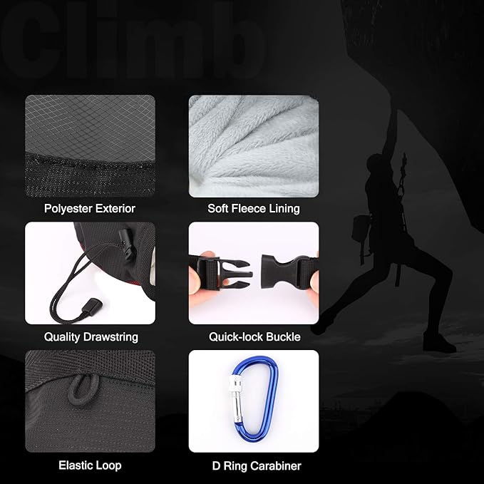 MoKo Rock Climbing Chalk Bag, Bouldering Chalk Pot Bucket with Adjustable Belt & Carabiner Drawstring Climbing Gear
