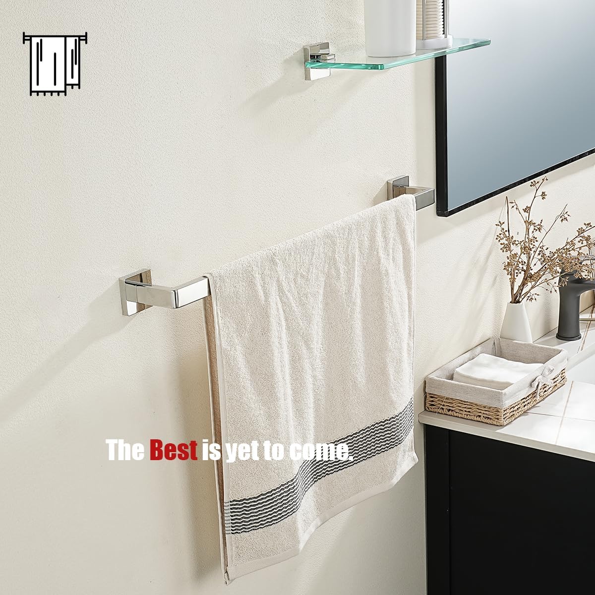 JQK Polished Towel Bar, Rounded Edges 26.41 Inch Towel Rack, 304 Stainless Steel Bathroom Wall Mount, Useable Length 24 Inch, TB250L24-CH