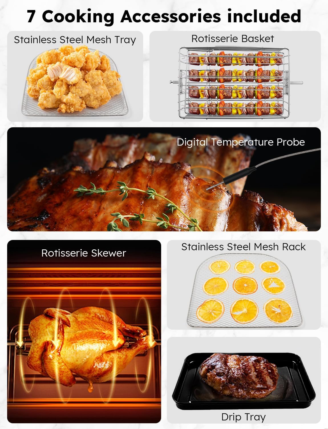 Nuwave Brio Air Fryer Oven, 15.5Qt X-Large Family Size, SS Rotisserie Basket &-Skewer Kit, Powerful 1800W, 50F-425F Temp Controls, Integrated Smart Thermometer