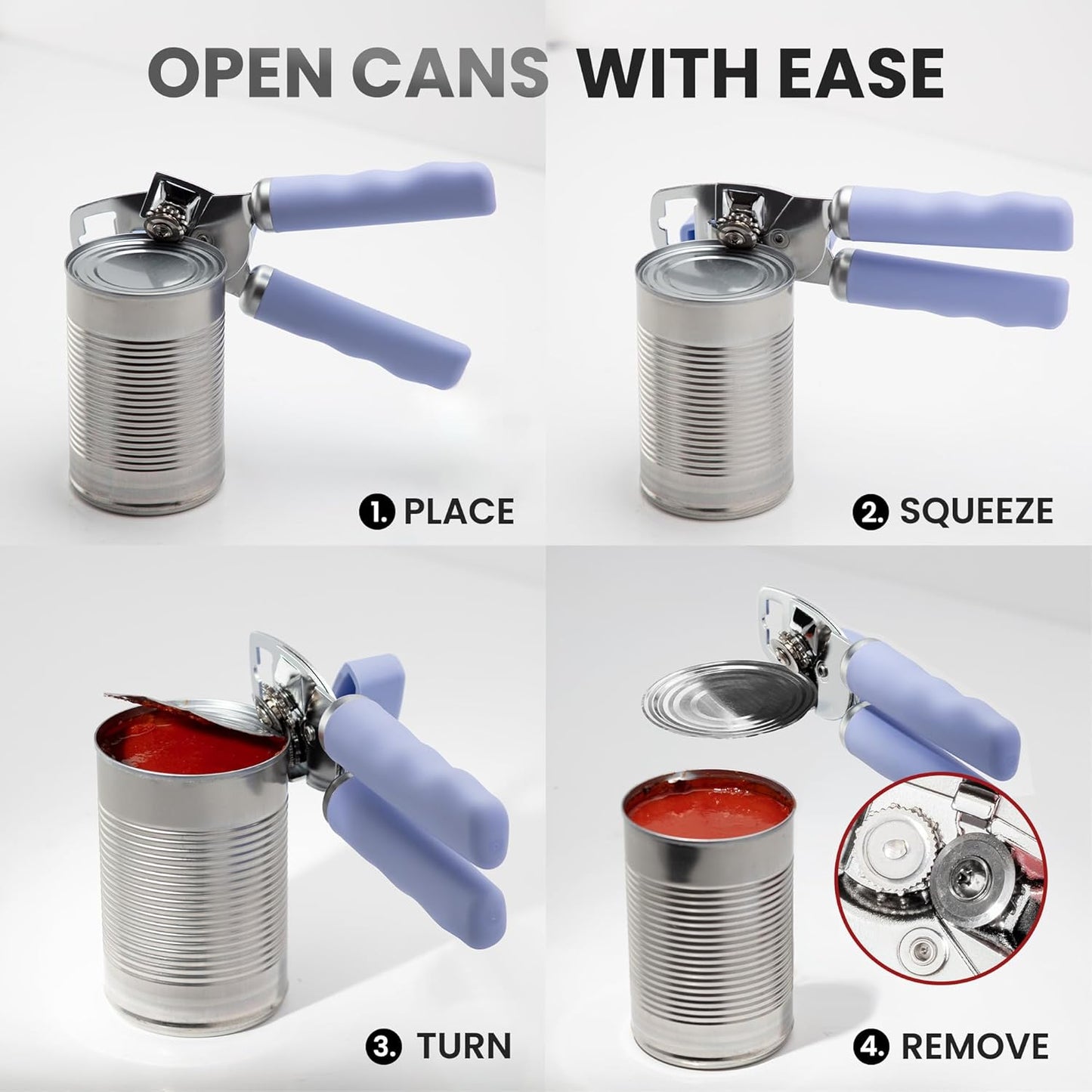 Zulay Kitchen Heavy Duty Stainless Steel Can Opener Manual with Bottle Opener - Rust Proof Manual Can Opener With Turn Knob & Comfy Soft Grip Handles - Periwinkle