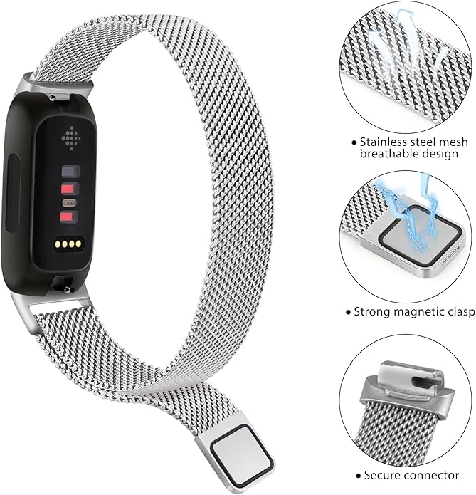Meliya Metal Band for Fitbit Inspire 3 Bands Women Men, Stainless Steel Metal Mesh Loop Adjustable Magnetic Wristband Replacement Straps for Fitbit Inspire 3