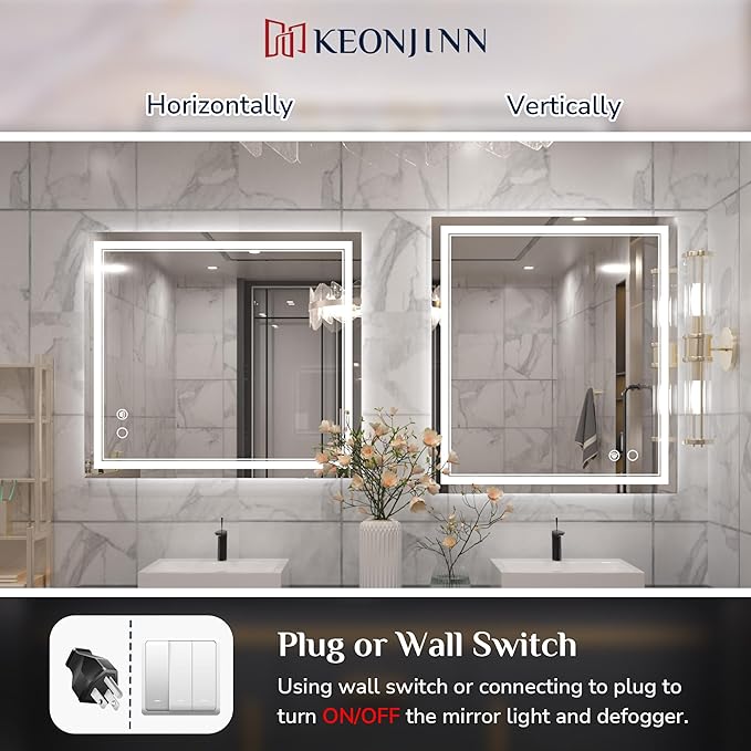 Keonjinn LED Mirror for Bathroom 32 x 36