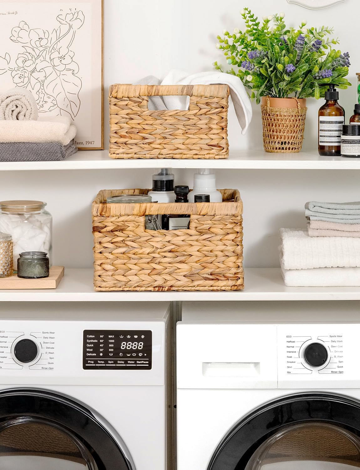 StorageWorks Wicker Storage Basket, Water Hyacinth Basket for Organizing, Decorative Water Hyacinth Storage Baskets, Set of 2, Large and Small