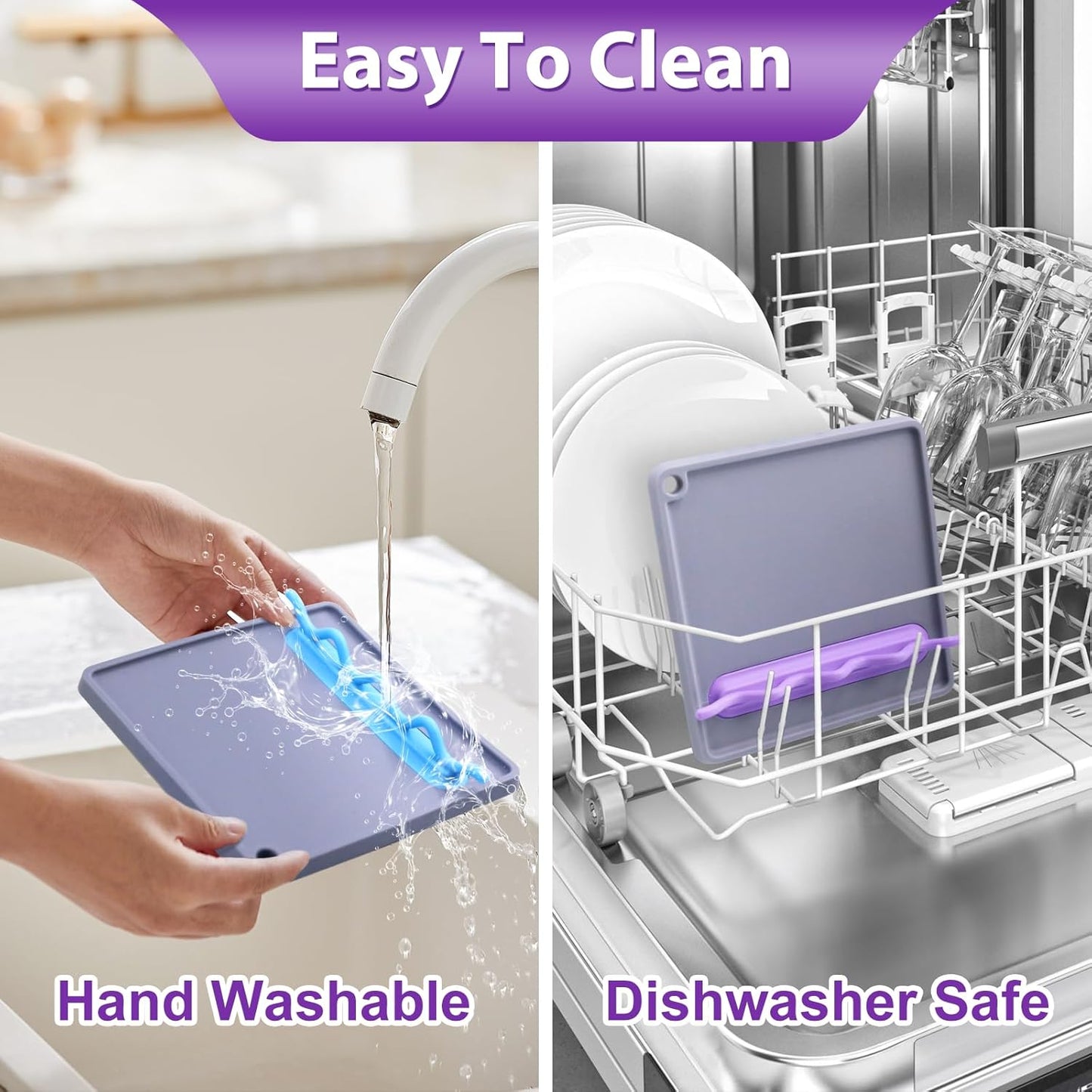 Silicone Spoon Rest for Stove, Heat-Resistant & BPA-Free, Non-Slip Kitchen Utensil Holder for Counter, Gray + Purple