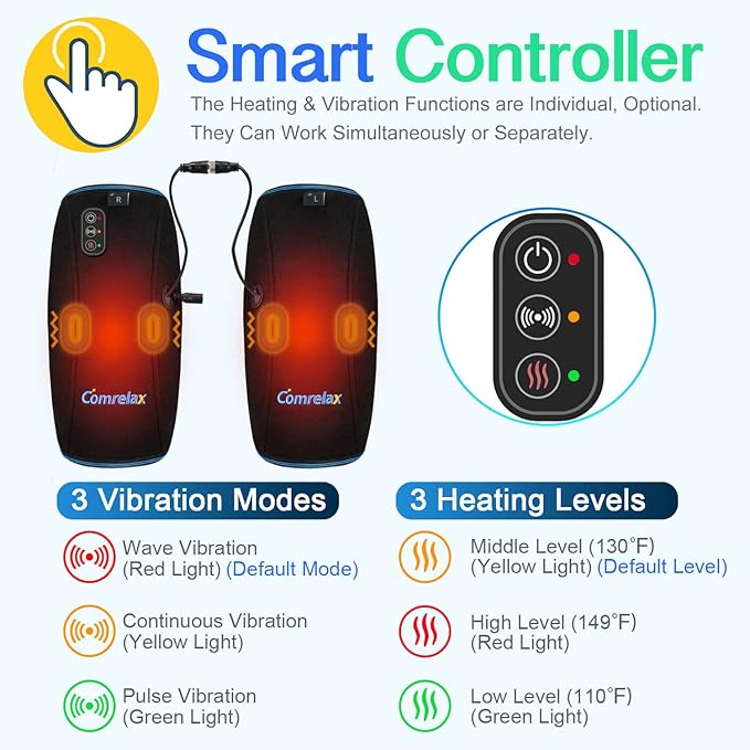 Knee Massager with Heat & Vibration, Heated Knee Brace for Knee Pain Relief, Heating Pad for Leg Pain, Leg Massager, 3 Vibration Modes 3 Heat Levels, AC Adapter Heating Faster (No Battery)