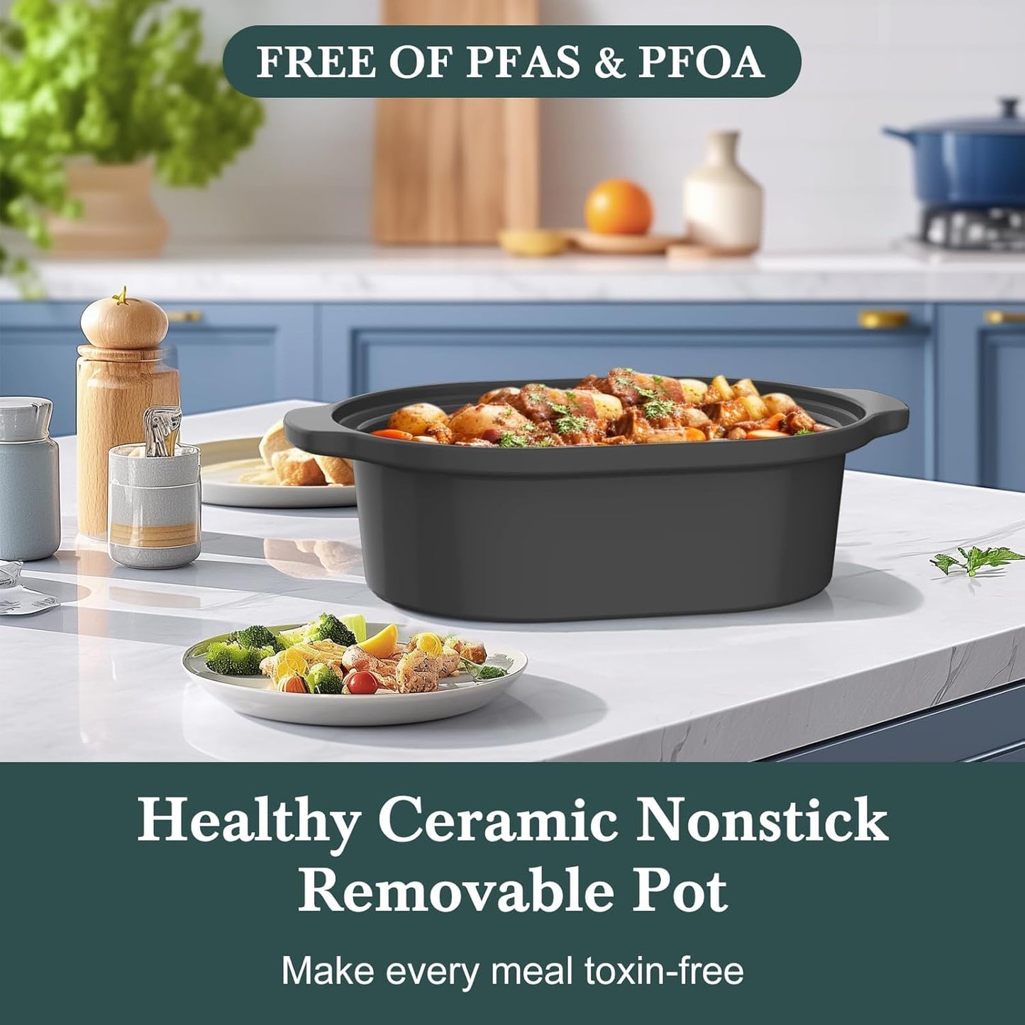 6 Quart Programmable Slow Cooker Removable Healthy Nonstick Crock Pot - Small Kitchen Appliance for Family Dinners - Serves 6+ People - Heat Settings: Keep Warm Oatmeal Oatmeal