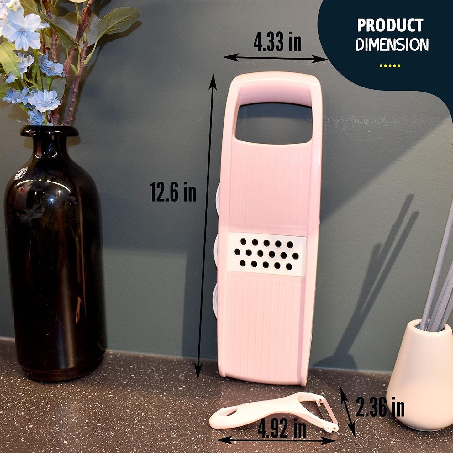 Mandoline Slicer for Kitchen Slicer Vegetable Cutter 5 In 1 Veggie Slicer Potato Slicer waffle fry cutter Hot Swap Mandolin with Peeler for Vegetables Carrot Shredder Cucumber Slicer - Pink