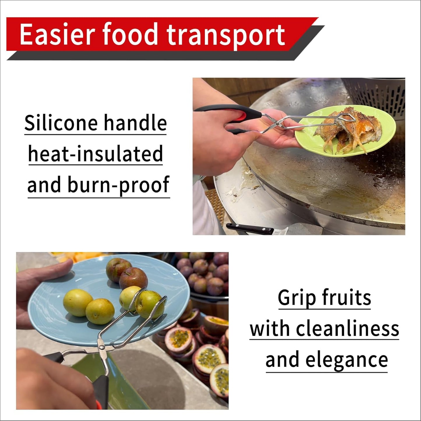 2-Pcs Stainless Steel Scissor Tongs, 9.25-Inch and 11-Inch set Kitchen cooking grilling tongs