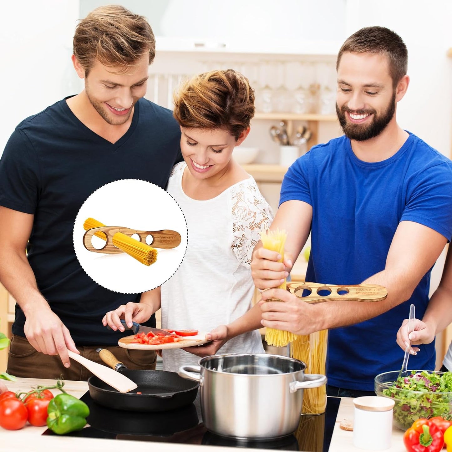 Wood Spaghetti Pasta Measurer Tool with 4 Serving Pasta Measuring Portion Control Gadgets Kitchen Accessories 4 Holes Quick Spaghetti portion Tool for Kitchen Cooking