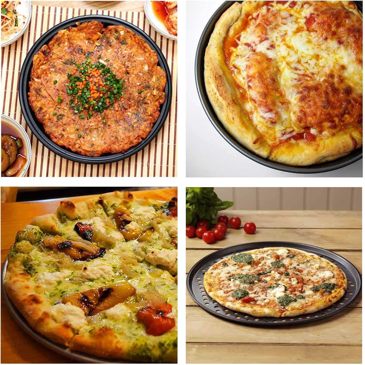 Handook Pizza Pan Set, Carbon Steel Pizza Pan with Holes, for Oven Baking Supplies & Home, Kitchen, Restaurant(9 Inch &10 Inch &12 Inch)