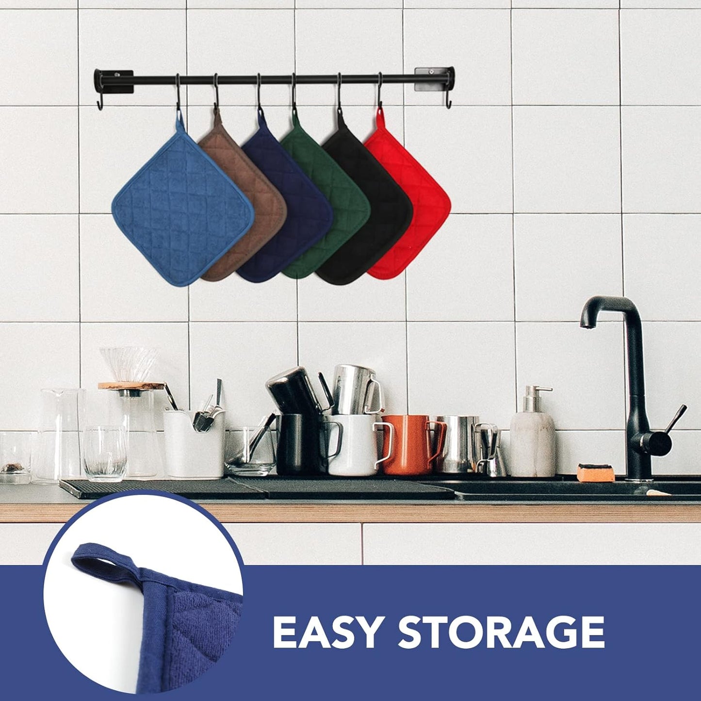 Joyhalo 4 Pack Pot Holders for Kitchen,Cotton Oven Holder with Great Heat Resistance,Non Slip Hot Pads for Kitchen Clearance,Dark Blue