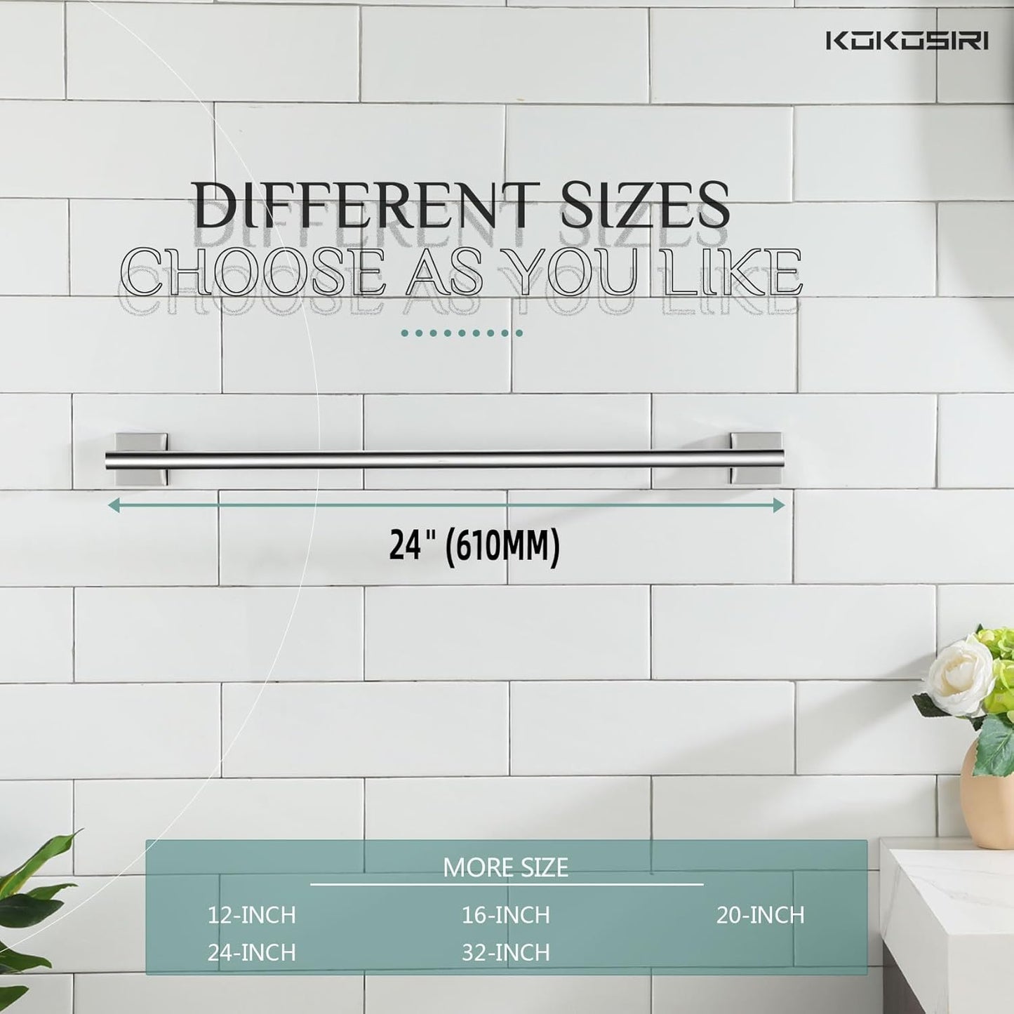 KOKOSIRI Bath Towel Bar Bathroom Towel Holder for Toilet Kitchen 24 Inch Necklace Holder, 2 Pack Chrome Stainless Steel B4005CH-L24-P2