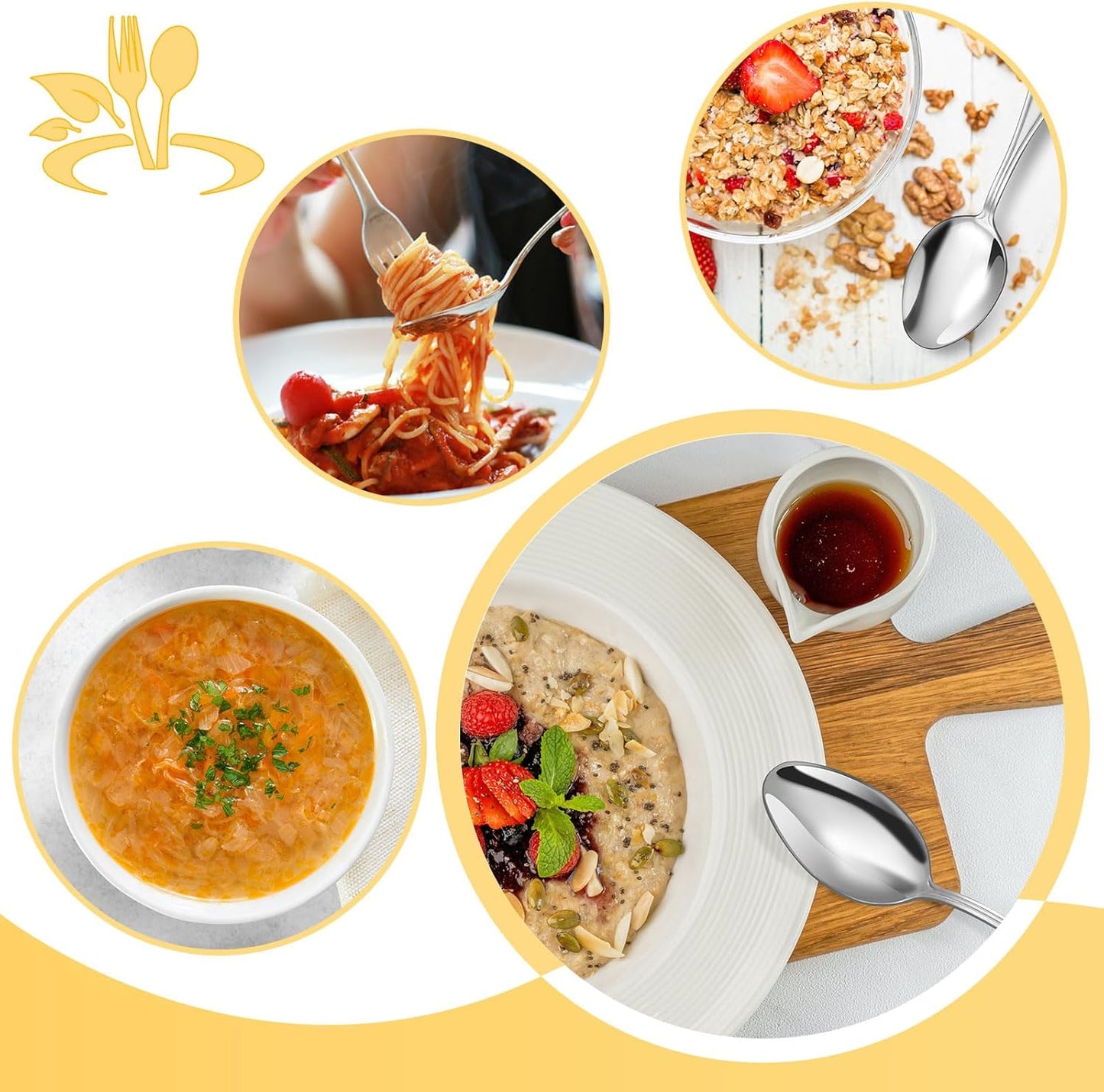 BEWOS 24-Piece Silverware Set, 7.5-inch Dinner Spoons, Stainless Steel, Mirror Polished, Dishwasher Safe, Multipurpose