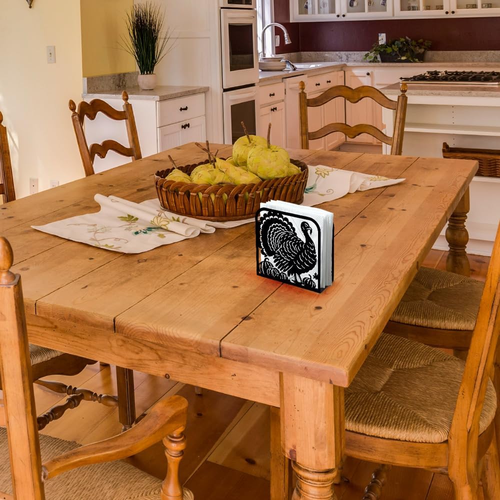 Turkey Decorative Black Metal Napkin Holder for Table, 4.9" x 4.9" x 1.9" Standing Napkin Holder for Home Kitchen Restaurant Picnic Party Coffee Bar Dining Room