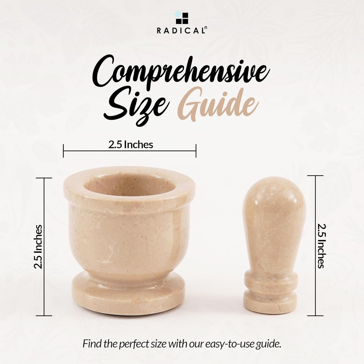 Radicaln Marble Mortar and Pestle Set Verona 2.5" Inches Handmade Spice Grinder for Kitchen Herb Grinder Bowl & Garlic Crusher for Kitchen Accessories