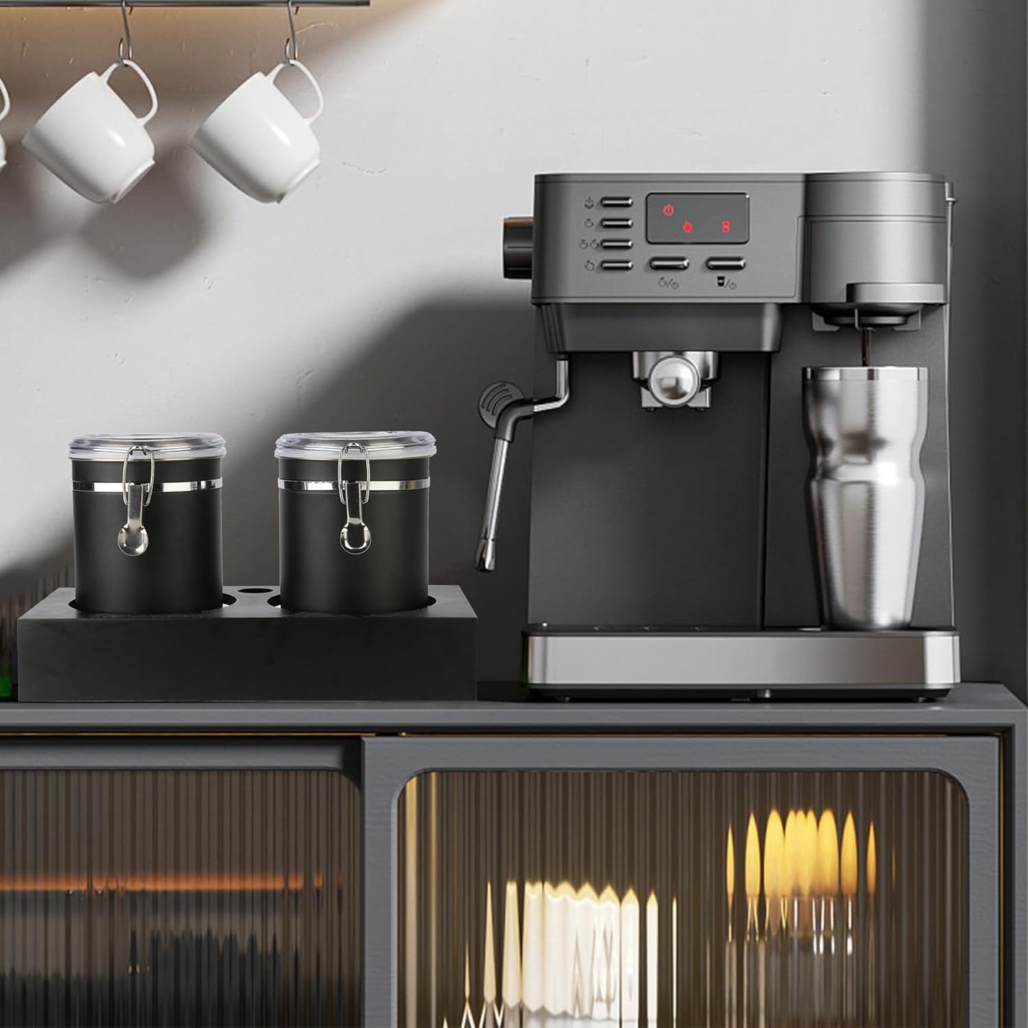 Stainless Steel Food Container with Clear Lids Airtight Storage Container Stackable Small Canisters Kitchen Pantry Storage for Cereal, Snacks, Candy, Herbs, Spices, Sugar, Tea (Black)