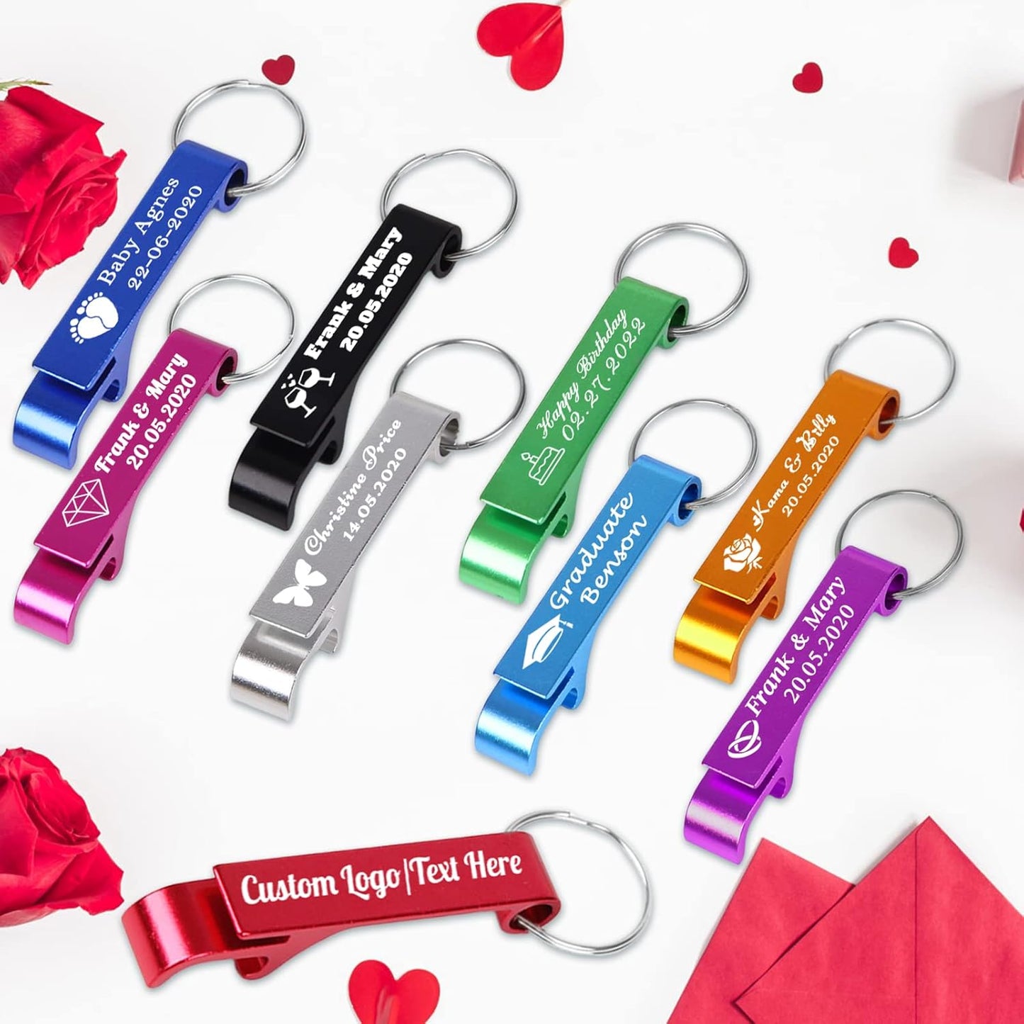 20PCS Personalized Bottle Opener Keychain Bulk Custom Beer Bottle Opener with Logo Text Engraved Wedding Bottle Opener Favors Customized Gifts for Guests Baby Shower Birthday Party-Black