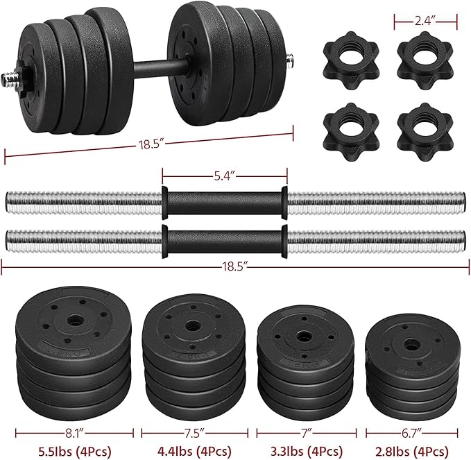Yaheetech 66LB Weight Dumbbell Set Fitness Adjustable Cap Gym/home Barbell Plates Body Workout for Women and Men Strength Training
