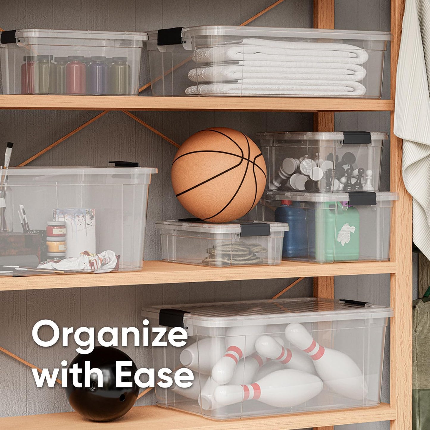 Superio Clear Storage Boxes with Lids, 1.27 Quart Plastic Container Bins for Organizing, Stackable Crates, BPA Free, Non Toxic, Odor Free, Organizers for Home, Office and Dorm, 4 Pack