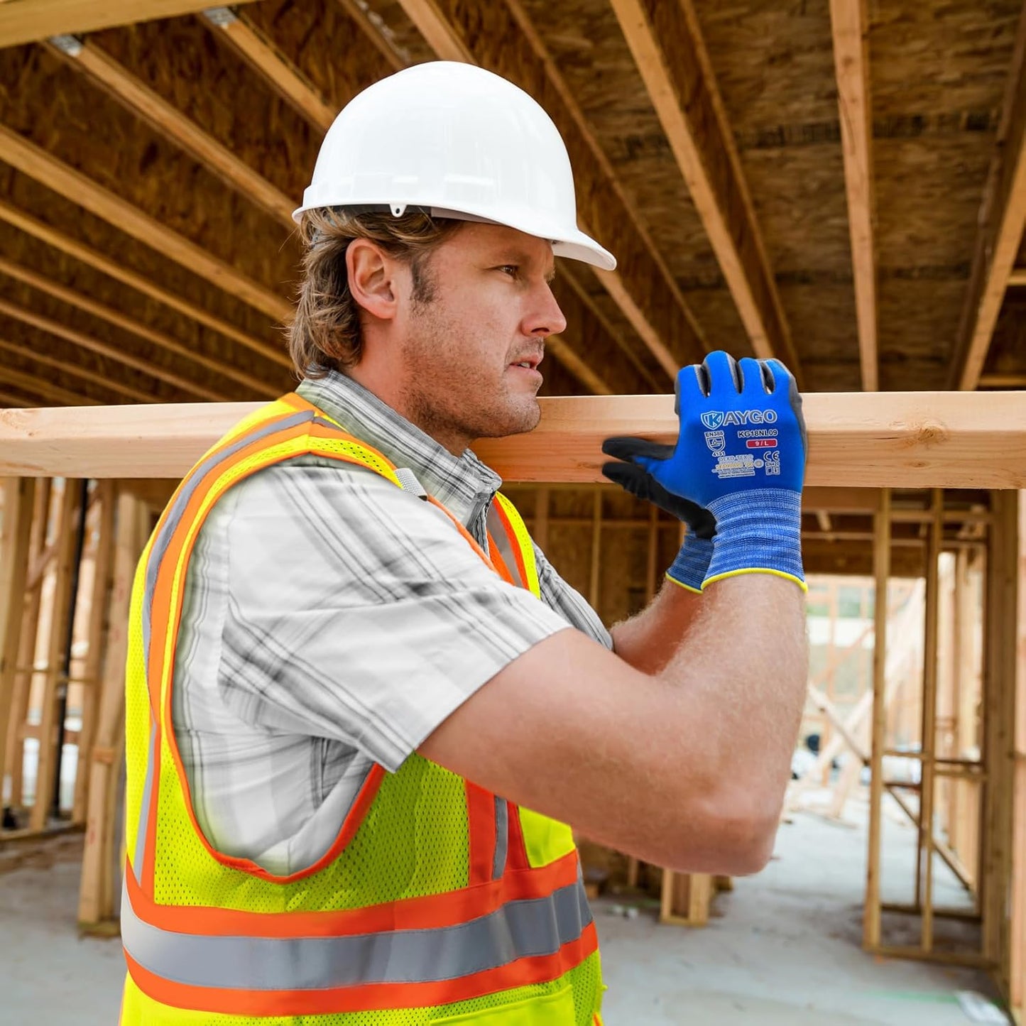 Safety Work Gloves MicroFoam Nitrile Coated-12 Pairs,KAYGO KG18NB,Seamless Knit Nylon Glove with Black Micro-Foam Nitrile Grip,Ideal for General Purpose,Automotive,Home Improvement,Blue