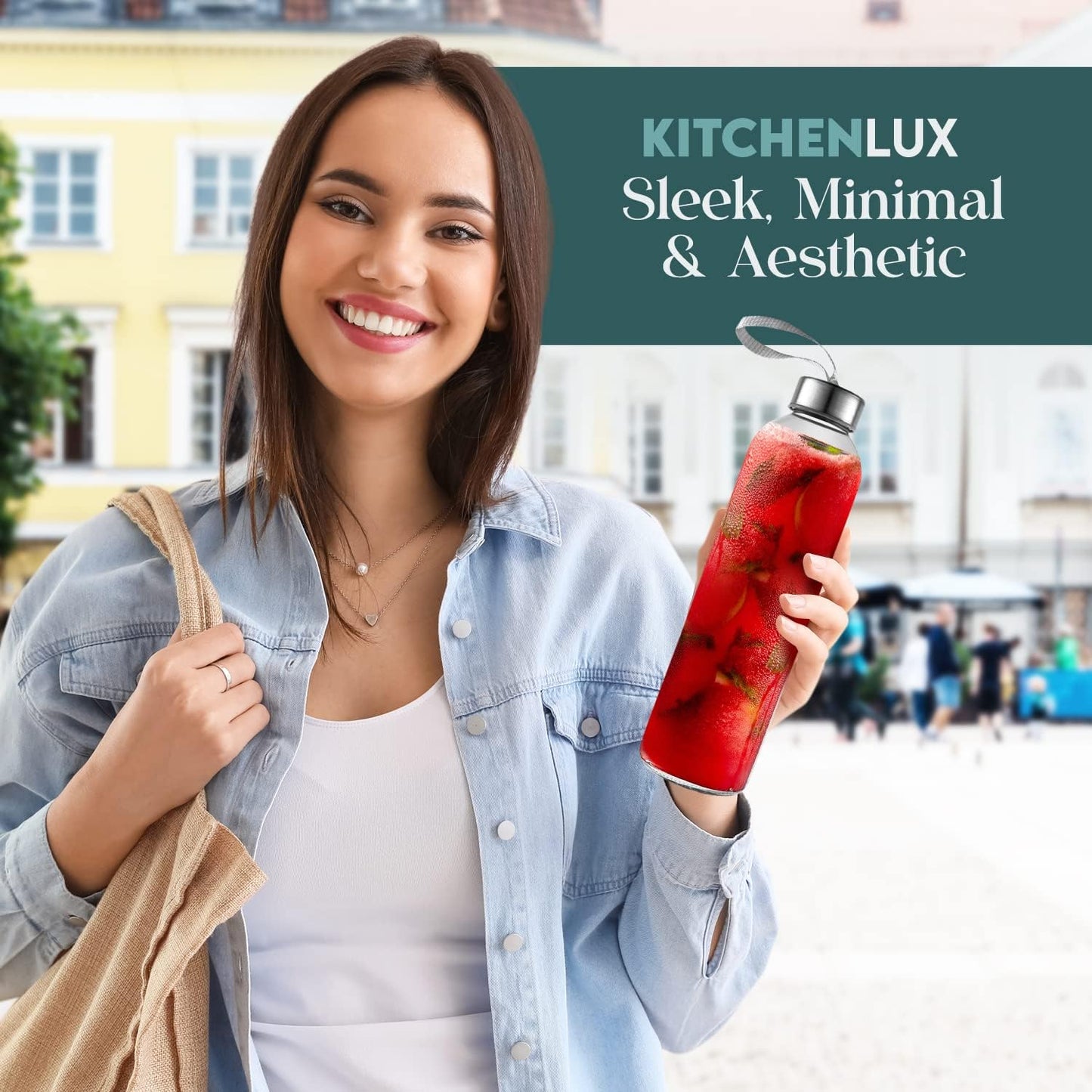 32 oz Glass Water Bottle Set of 12 - Glass Water Bottles Caps & Sleeve, Reusable Glass Bottle Lids, Clear Glass Bottles, Refillable Glass Juice Bottles for Juicing, Juicer Bottles