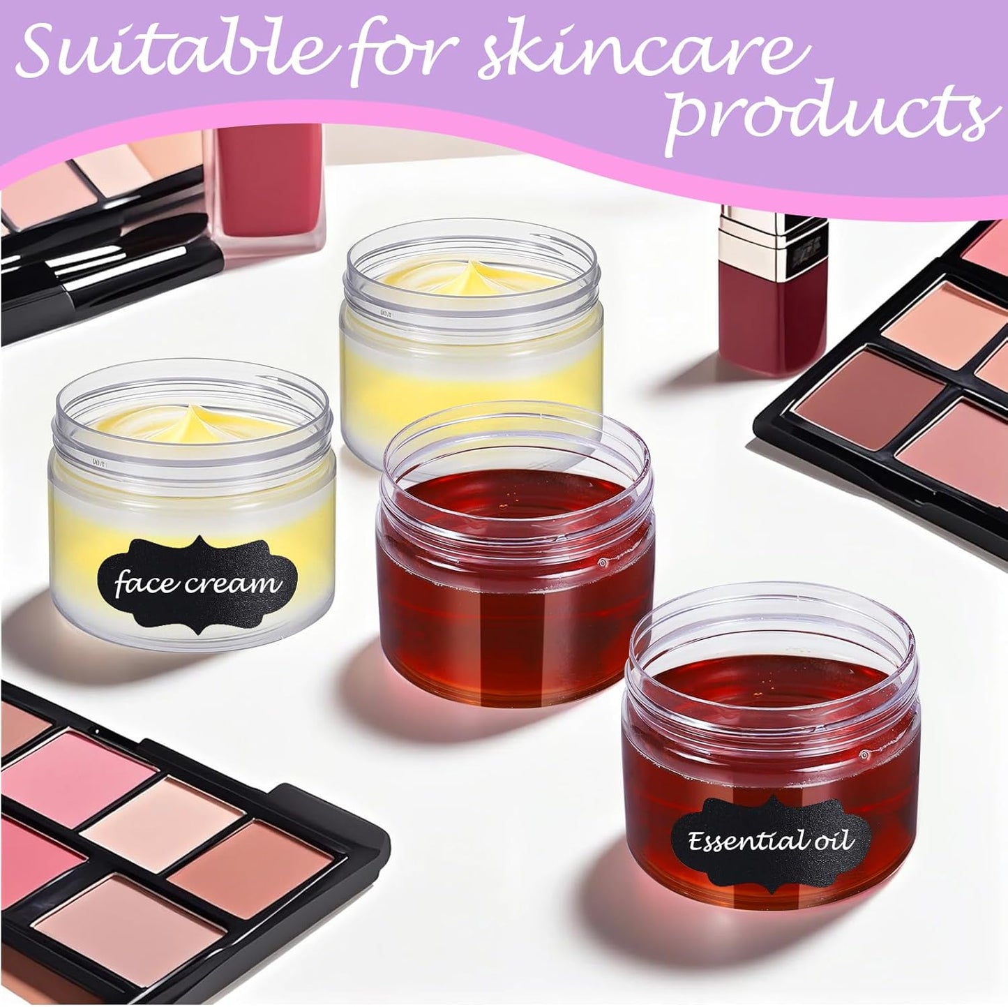 72 PCS 4 OZ Plastic Jars with Screw On Lids,Labels Refillable Empty Round Slime Containers for Storing Dry Food, Honey Jam, Cream, Butter, Lotion, White