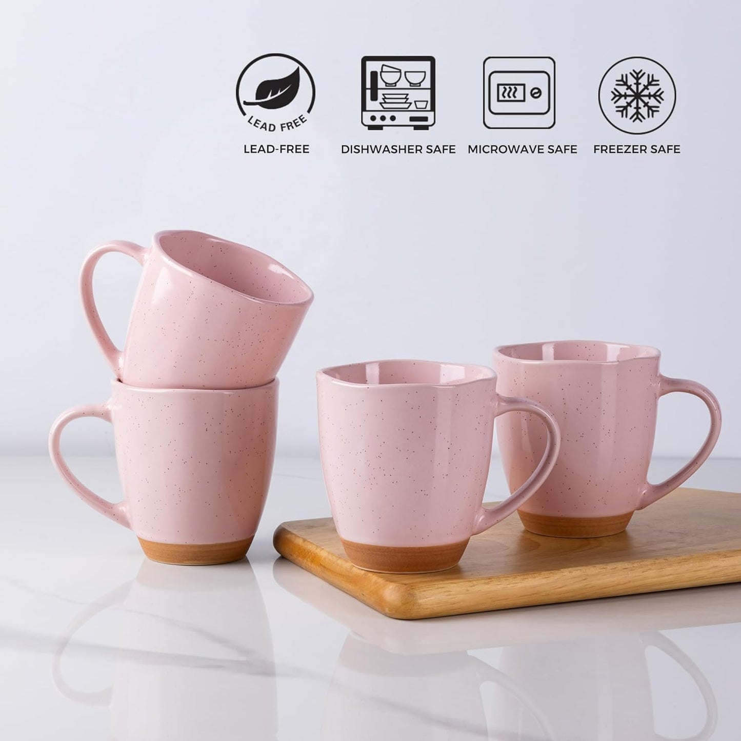 AmorArc 12oz Coffee Mugs, Ceramic Coffee Mugs set of 4 for Man, Woman, Dad, Mom, Modern Coffee Mugs with handle for Latte/Cappuccino/Milk/Cocoa. Dishwasher&Microwave Safe, Cloud Pink
