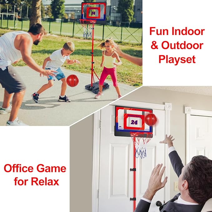 Kids Basketball Hoop Adjustable Height 3.5 ft-6.2 ft 2-4-6-8 First