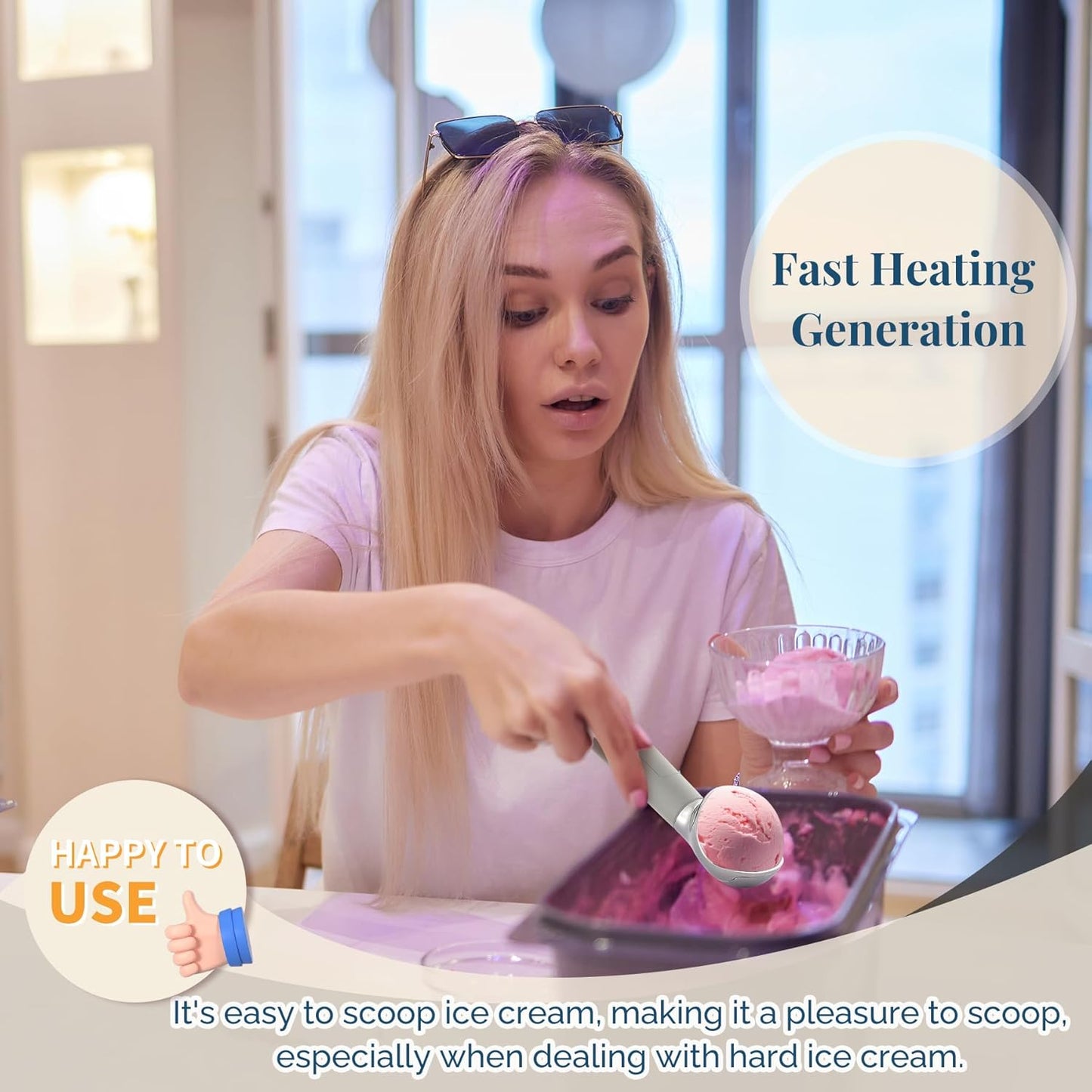 Heated Ice Cream Scoop Rechargeable, Electric Warming Ice Cream Scooper with LED Display, Heats to 158°F for Hard Ice Cream, Easy for Seniors & Kids, IP67 Waterproof (Grey, 2 oz)