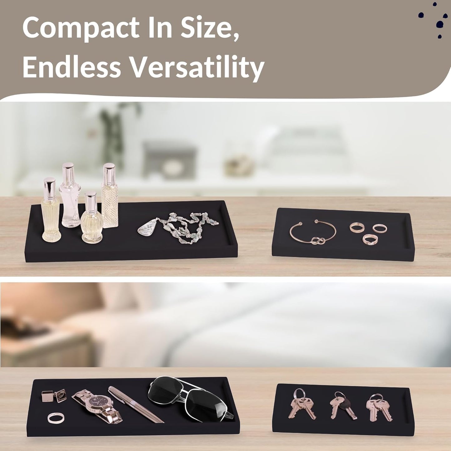 Countertop and Vanity Tray - 2 PC (11” and 7”) Shatterproof Silicone Kitchen and Bathroom Trays for Counter, Kitchen Soap Dispenser Tray, Vanity Trays for Bathroom, Perfume Key Tray