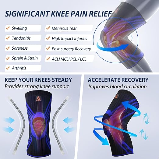 Knee Brace, Compression Knee Sleeve with Side Stabilizers & Patella Pads for Meniscus Tear, ACL & Arthritis Pain Relief, Knee Pads Support Women Men, Volleyball, Running, Workout, Sport