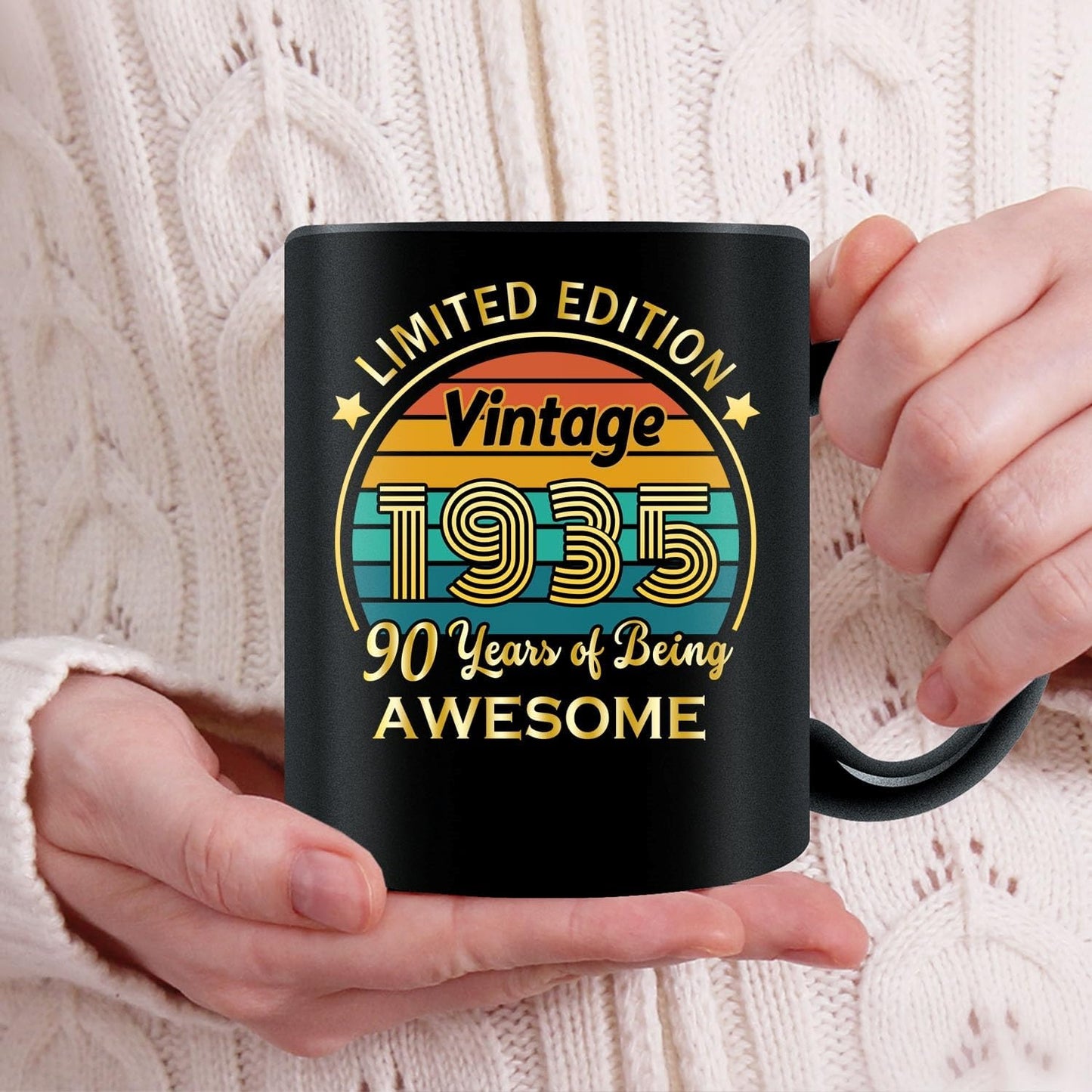 QUPT 90th Birthday Gifts for Women Men, 90th Birthday Gifts for Him, 1935 Birthday Gifts for Women Men, 90 Years Old Gifts, 1935 Birthday Gifts for Her Him, 90th Birthday Presents Coffee Mug