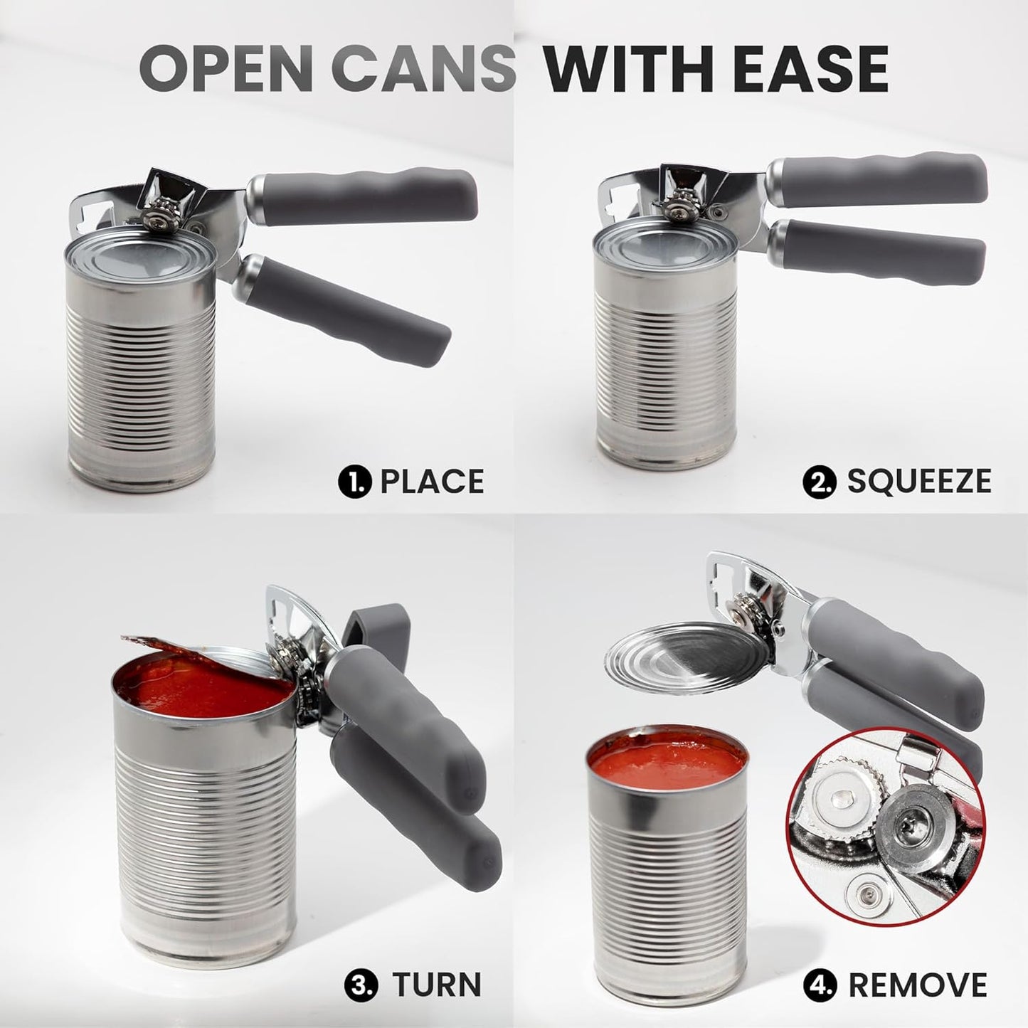Zulay Kitchen Heavy Duty Stainless Steel Can Opener Manual with Bottle Opener - Rust Proof Manual Can Opener With Turn Knob & Soft Grip Handles