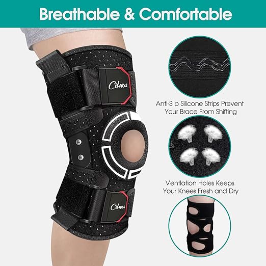 Knee Brace for Pain Relief, Adjustable Hinged Knee Support with Side Stabilizers & Patella Gel Pads, for ACL, MCL, Meniscus Tears, Arthritis,Post-Injury Support - Men and Women (M/L/XL)