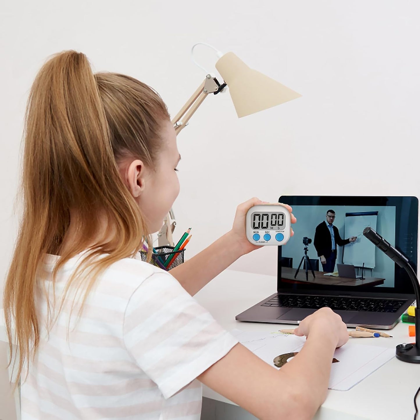 ZILLEEN Kitchen Timer Digital with Magnetic Back for Kids Classroom, White 6 Pack