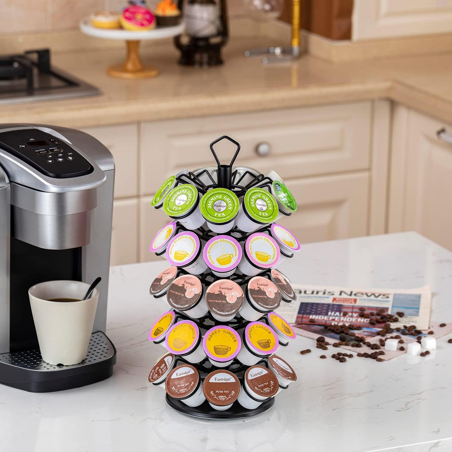Rice rat K-Cup Storage Coffee Capsules Pod Holder Carousel Capsule Display Storage for k-cup(45 pods-5 tiers)