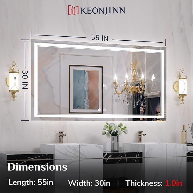 Keonjinn LED Bathroom Mirror 55 x 30 Inch