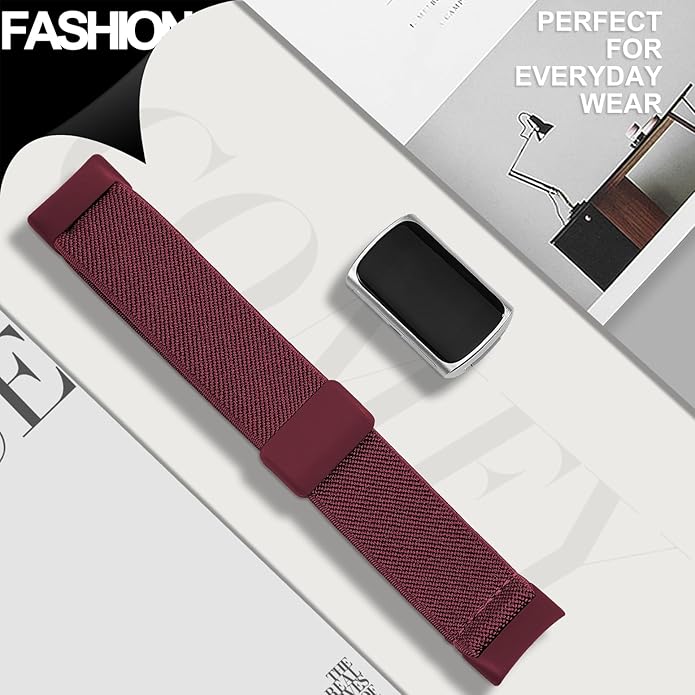 Magnetic Stretchy Nylon Compatible with Fitbit Charge 6 Bands/Fitbit Charge 5 Bands, Elastic Fabric Sport Adjustable Wristband Strap for Charge 5/6 Smartwatch Women Men