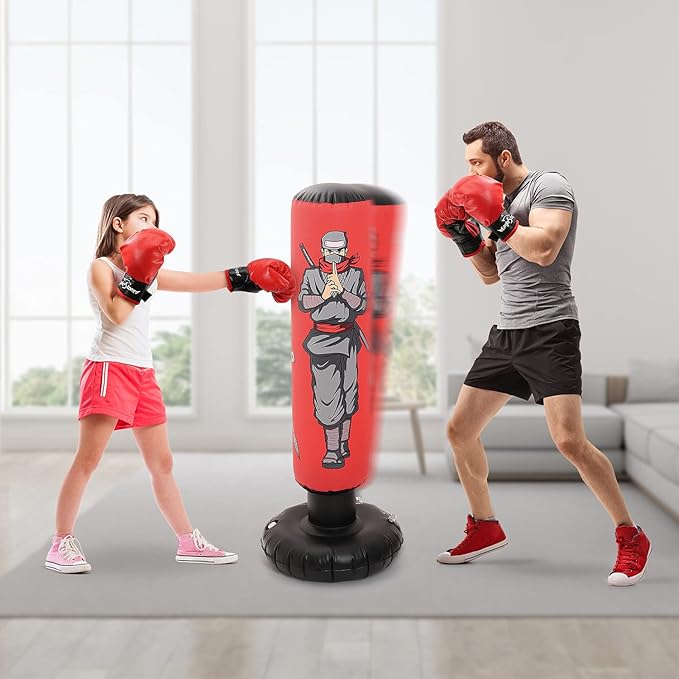 47" Kids Punching Bag with Boxing Gloves, Inflatable Boxing Bag for Boys and Girls