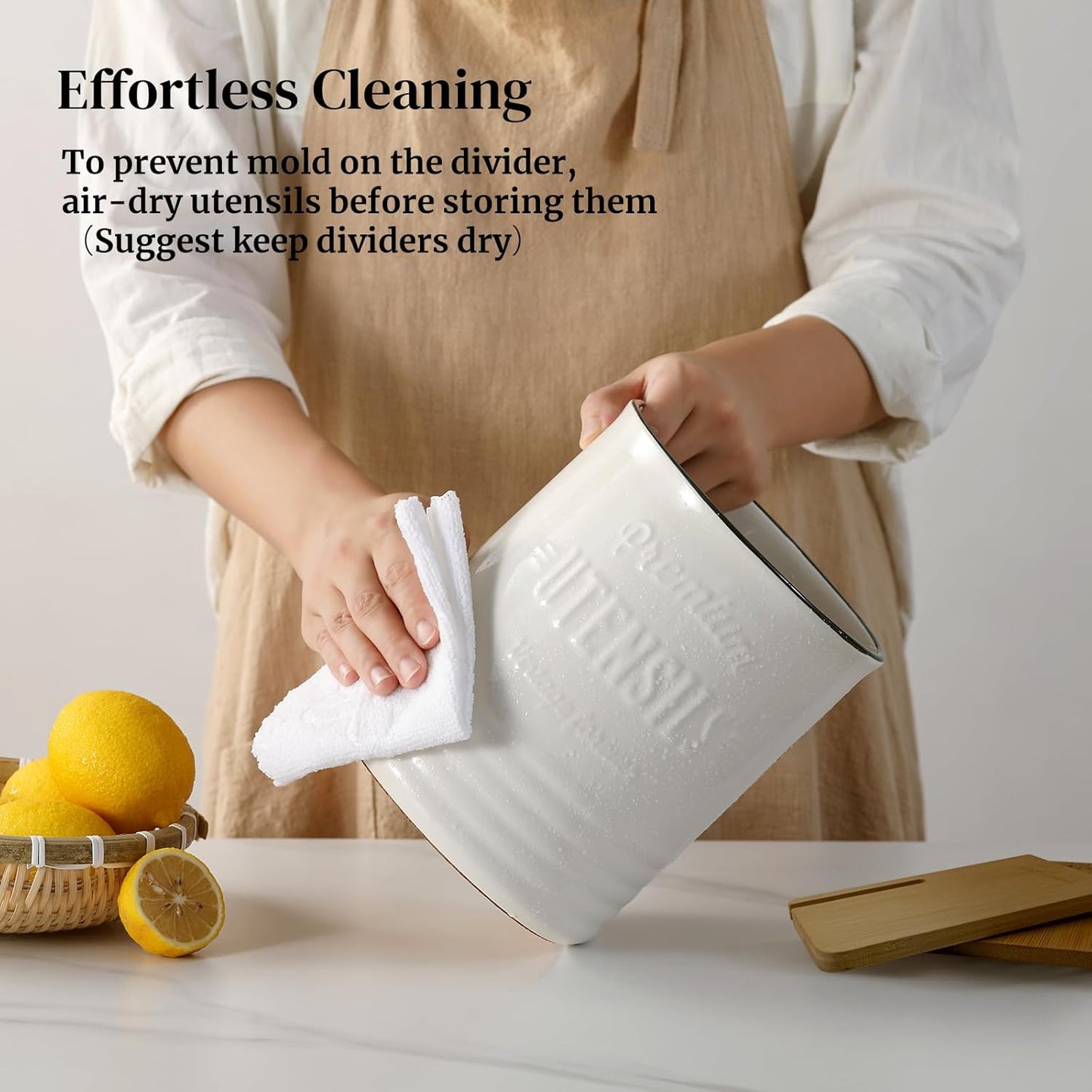 DOWAN 3 Compartment Kitchen Utensil Holder, 7.2″ Extra-Large Ceramic Stable Utensil Caddy, Rustic Cooking Utensil Crock for Farmhouse Kitchen Décor, Utensil Holder for Countertop