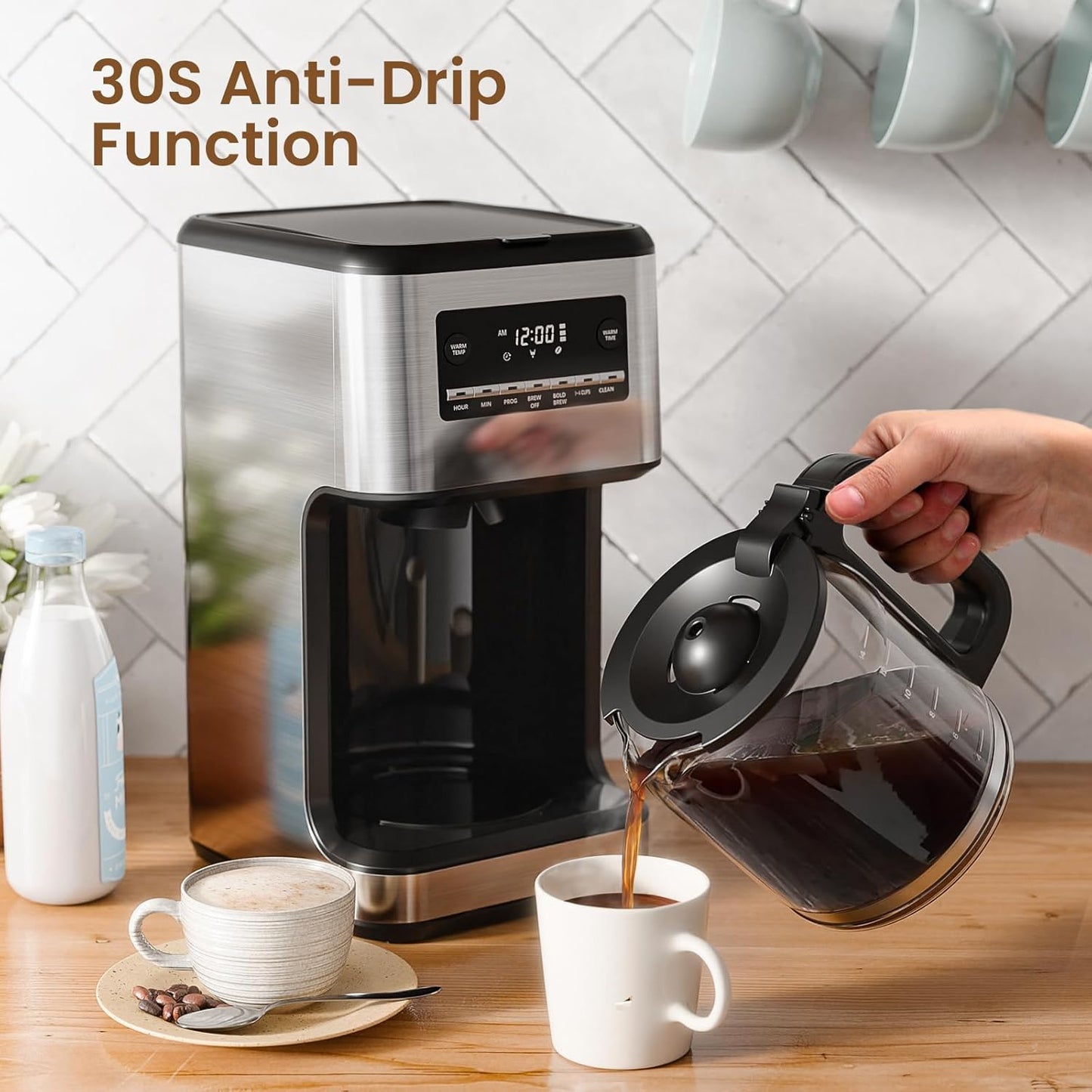 Coffee Maker, 14-Cup Programmable Drip Coffee Makers with Reusable Filter & Keep Hot Plate, Auto Pause Small Coffee Machines with Large Coffee Pot,Timer, Self-cleaning,Stainless Steel