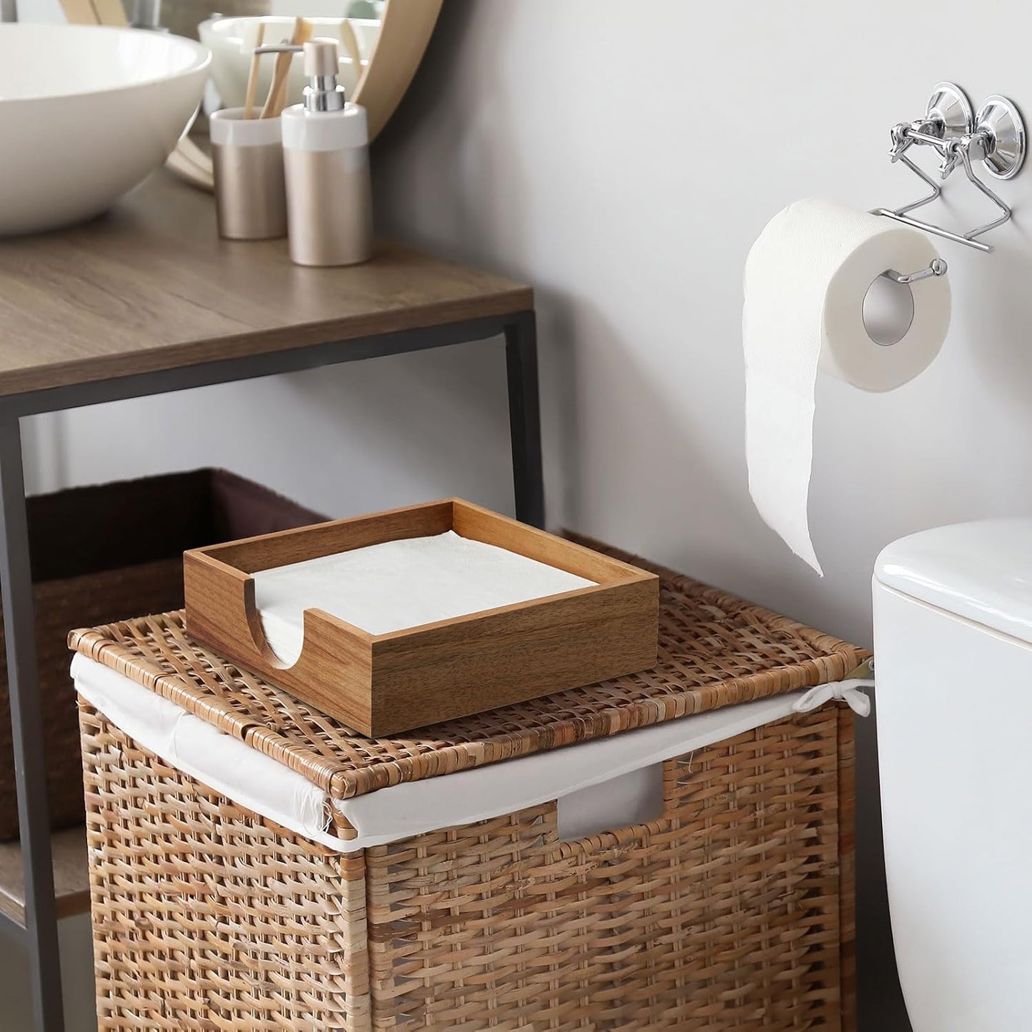 Acacia Wood Napkin Holder for Table, Napkins Holders For Paper Napkins, Flat Napkin Holder for Luncheon, Napkin Holders for Kitchen Dinner Table Decor, Napkin Dispenser for Indoor & Outdoor Use