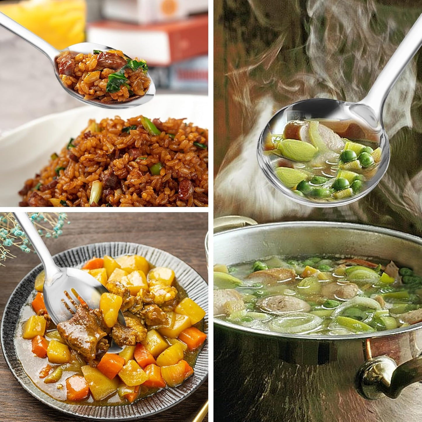 14-in Pink Cooking Spoons Set, Heavy Duty 18/0 Stainless Steel Large Serving Spoons Set, Slotted Spoon, Cooking Spoon & Soup Ladle, Commercial and Residential Use, Pack of 3