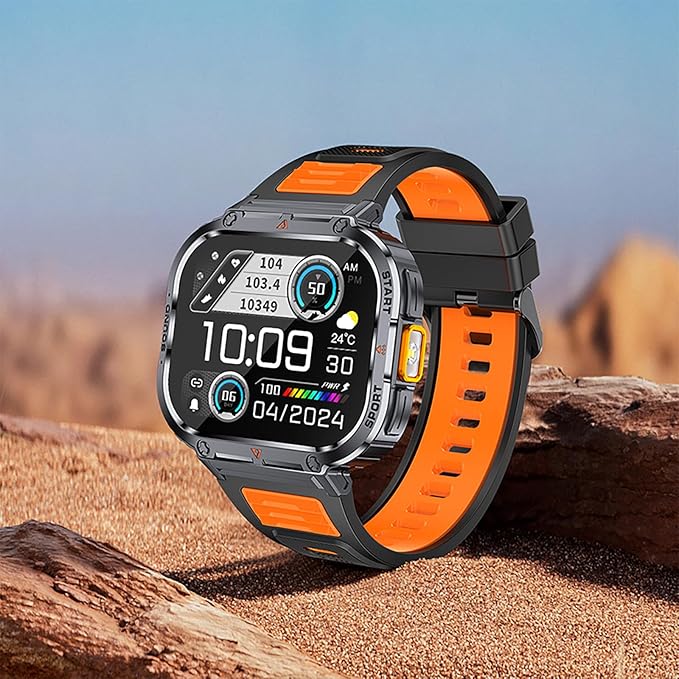 Loluka Big Screen Smart Watch for Men, 2.0'' HD Military Smartwatch with LED Flashlight 5ATM Waterproof Rugged Tactical Fitness Tracker (Answer/Make Calls)