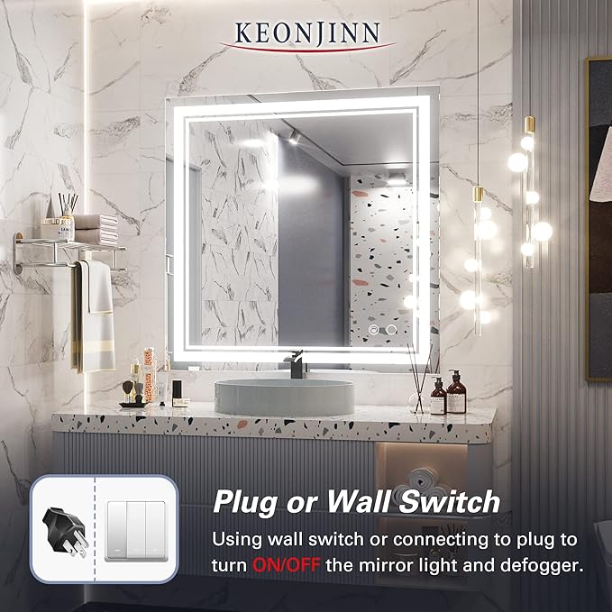 Keonjinn 36 x 36 Inch LED Bathroom Mirror