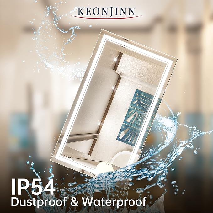 Keonjinn 48 x 28 Inch LED Bathroom Mirror IP54, Tempered