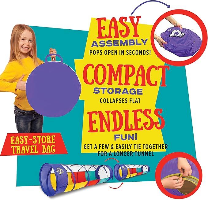 Kiddey Multicolored Play Tunnel for Kids (6’) – (2 Pack)