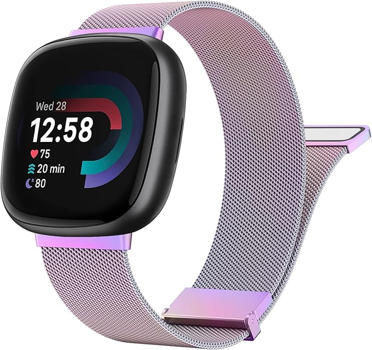 Meliya Metal Band for Fitbit Sense 2 / Sense Bands, Fitbit Versa 4 / Versa 3 Bands Women Men, Stainless Steel Mesh Magnetic Replacement Bracelet Strap for Fitbit Sense 2 / Versa 4 Smartwatch