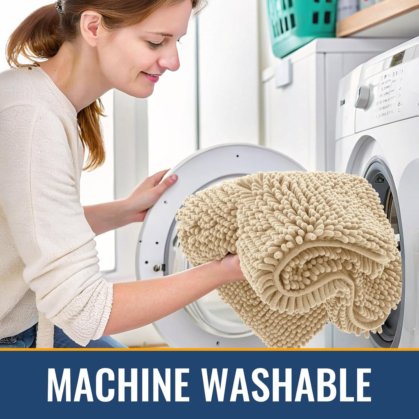 Arotive Bathroom Rugs 36x24, Extra Soft Absorbent Shaggy Chenille Bath Rugs, Machine Washable Rubber Backing Non-Slip Bath Mats for Bathroom Floor Tub and Shower, Home Decor Accessories, Beige