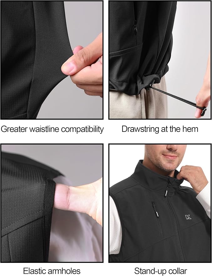 KUTOOK Men’s Softshell Sleeveless Jacket Winter Warm Fleece Outerwear Vests for Cycling Golf Hiking